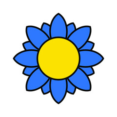 Ukrainian sunflower illustration. Ukrainian flower icon in yellow and blue colors isolated on white background. Vector EPS 10