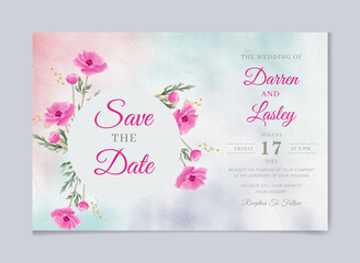  Wedding invitation template with watercolor leaves and flowers .save the date thank you card, rsvp with floral and leaves, watercolor style for printing, badge. vector illustration 
