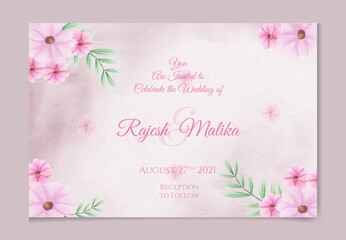 Fototapeta na wymiar Wedding invitation template with watercolor leaves and flowers .save the date thank you card, rsvp with floral and leaves, watercolor style for printing, badge. vector illustration 