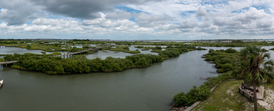 A panoramic view overlooking the Matanzas River in St Augustine, FL