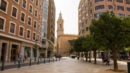 Fototapeta na wymiar Classic spanish european road with 15th century church in Valencia Spain