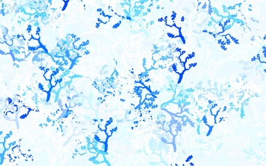 Light BLUE vector doodle pattern with leaves, branches.