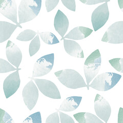 seamless doodle watercolour green leaves pattern background , greeting card or fabric