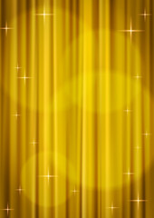 スポットライトが当たっている高級感のあるキラキラした金色のカーテンのイラスト背景素材_縦位置(ベクターあり)