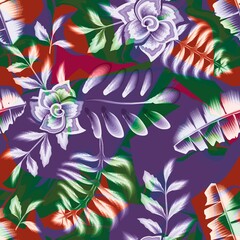 purple color tropical seamless pattten on grunge background. abstract plants leaves seamless pattern. banana leaves and plants foliage pattern. Floral background. Exotic tropics. Summer design