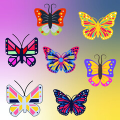 Obraz na płótnie Canvas set of butterflies background