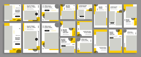 Templates pack for Instagram posts and stories, Facebook square, black friday sale, advertisement, fashion, and business promotion theme with fresh design