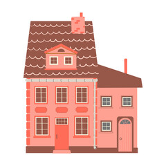 Illustration of a cute house in a flat style. Minimalistic city building on white background. Vector