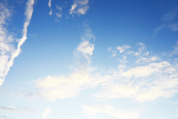 High clouds in the summer sky. Sky background. Meteorological observations of the sky.