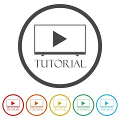 Video tutorial icon. Set icons colorful