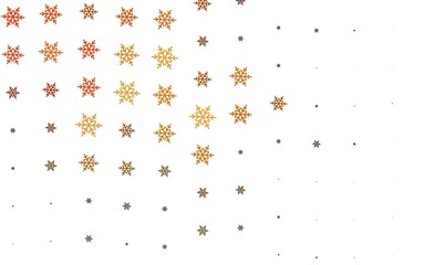 Light Orange vector layout with bright snowflakes, stars.