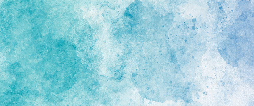 Abstract watercolor paint background by teal color blue and white with liquid fluid texture with abstract cloudy sky concept with color splash design.