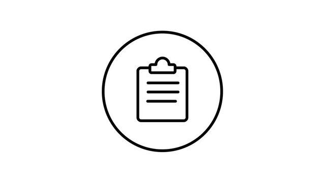 Clipboard list view line icon inside circle, document approved, list of items, line icon animation