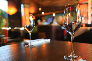 glass of wine in the restaurant on the table serving