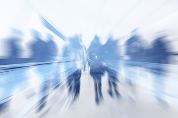 blurry abstract business background blue movement people concept inside