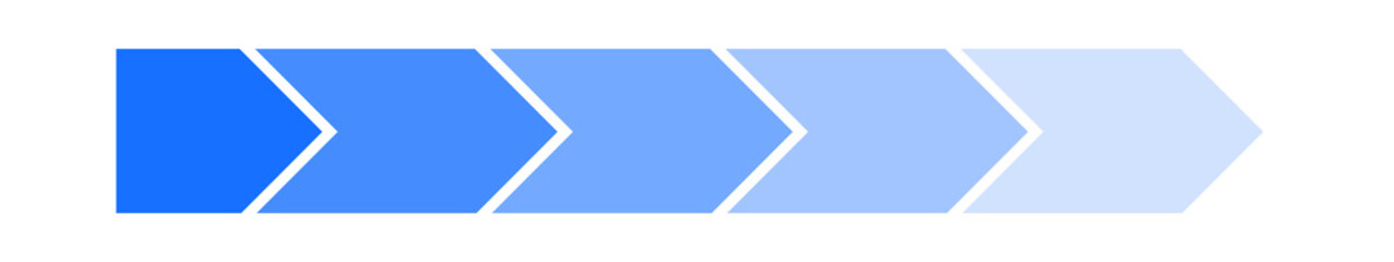 Ablauf oder Folge von 5 Schritten in blau