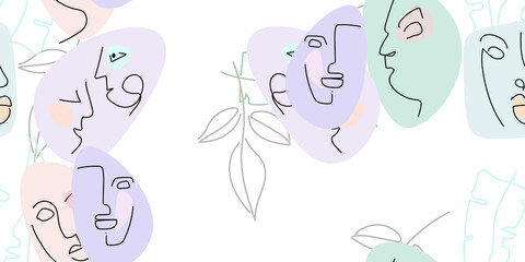 Face line pattern. Minimal art one line drawing.