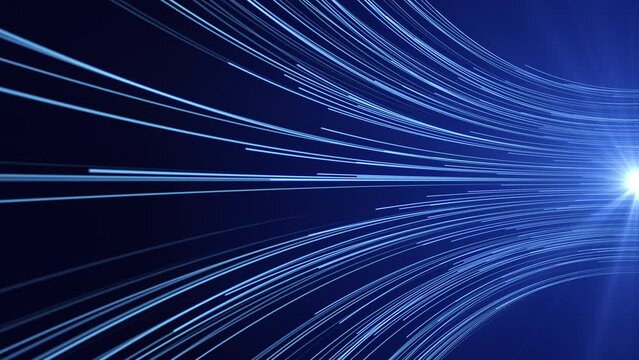 Digital data flow stream - abstract computer generated blue background. Glowing lines represent concept of fiber optic cable. Seamless loop animation.