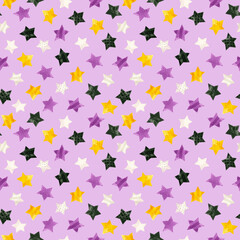 Nonbinary pride seamless pattern with stars. LGBT pride month wallpaper, Non-binary rainbow watercolor clipart