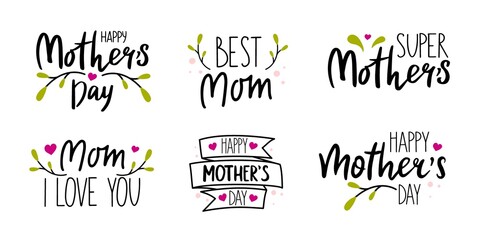 Fototapeta na wymiar Happy Mothers Day holiday Lettering set Vector Illustration