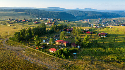 Southern Urals, Bashkortostan, Kaga village. Aerial view.