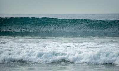 Sea foam. Panorama on sea, beautiful seascape, tropical sea. Ocean or sea waves.