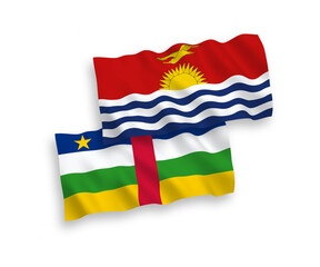 National vector fabric wave flags of Central African Republic and Republic of Kiribati isolated on white background. 1 to 2 proportion.