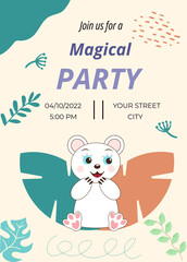 baby birthday invitation card with cute teddy bear