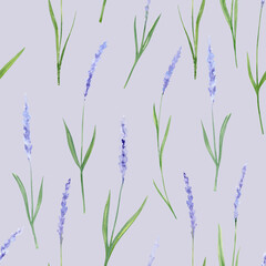 Fototapeta na wymiar Watercolor hand drawn beautiful seamless pattern with lavender flowers