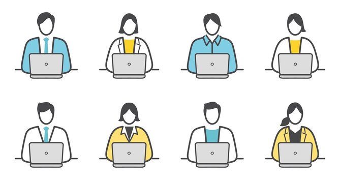 会社員　デスクワーク　リモートワーク　アイコンセット