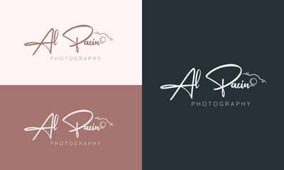 camera logo, modern photography signature logo icon vector
