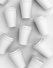 White blank empty branding coffee cups with caps on isolated background 