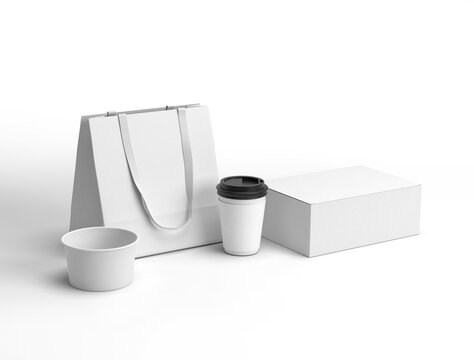 The best coffeehouse or bakery branding template with paper bag and cake box along with coffee cup and paper tub 