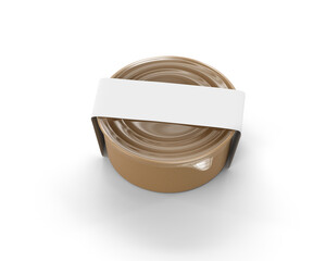Kraft Paper blank round salad bowl packaging with white plain blank label seal on isolated background. 