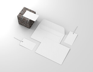 White plain blank envelope letterhead and hanging tag branding stationery template on isolated background