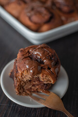 sweet home made chocolate cinnamon rolls on a table