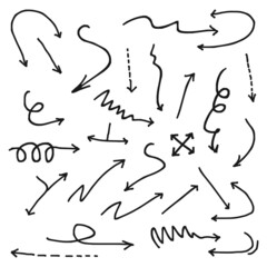 hand drawn Arrows icons Set. arrow icon with various directions. Doodle vector illustration. isolated on a white background