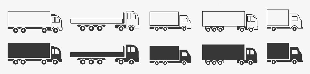 Set of Truck Black vector icons illustration and line art on white background