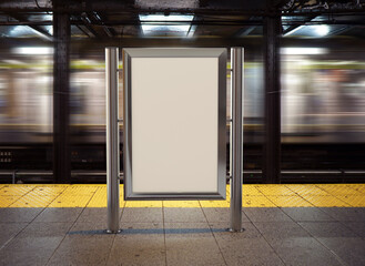 Vertical plain and empty subway station advertising signage billboard banner 