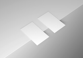 Plain and empty two business cards placed on edge of floor on isolated background