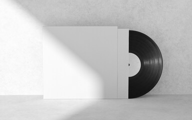White and blank music vinyl disc with paper jacket and cover