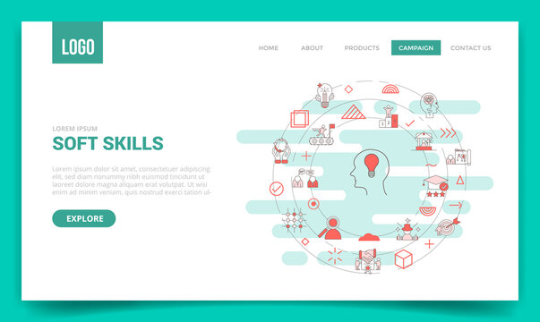 soft skills concept with circle icon for website template or landing page homepage