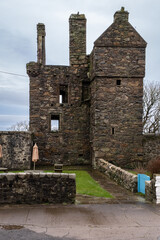 Fototapeta na wymiar The ruins of Carsluith Castle stone tower house, Wigtown Bay, Scotland