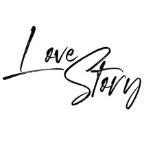 text  ''LOVE STORY'' lettering designs vector illustration black and white for print and web projects. Banners, stickers, packaging. background. Modern calligraphy and hand lettering.

	