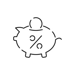 E-commerce, retail, shopping thin line vector icons. On-line shop, auction gavel, coupons, airmail, courier, goods and money signs. Discount and sale or mall season. Moneybox coin and pig