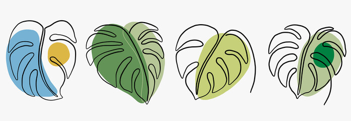 Simplicity monstera leaf freehand continuous line drawing flat design.