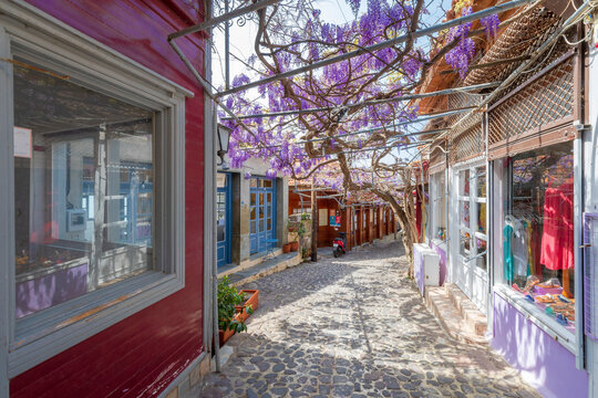Molyvos street  view in Lesvos Island of Greece