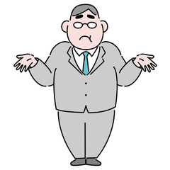 太った管理職の男性　イラスト素材　肩をすくめる