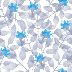 Seamless pattern. Retro background with floral ornament. Raster illustration, flowers on a blue background. For card design, wallpaper, packaging, wrapping or scrapbooking. Printing on fabric or paper