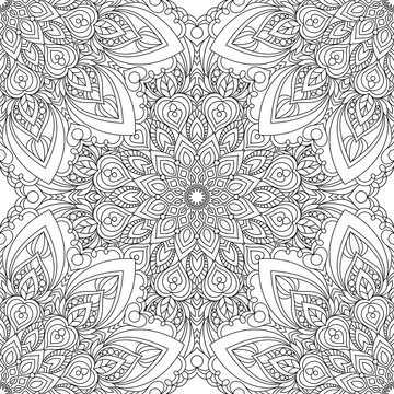 Vector drawing for coloring book. Geometric floral pattern. Contour drawing on a white background